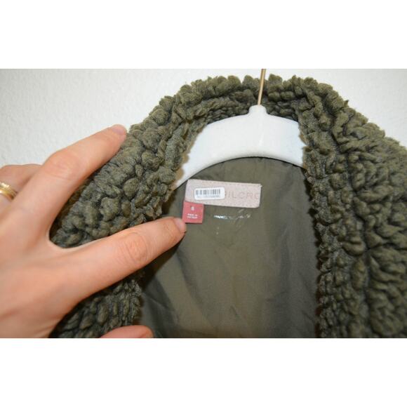 Pilcro Olive Green Cropped Puffer Jacket Sherpa Collar Size Small - Picture 4 of 8